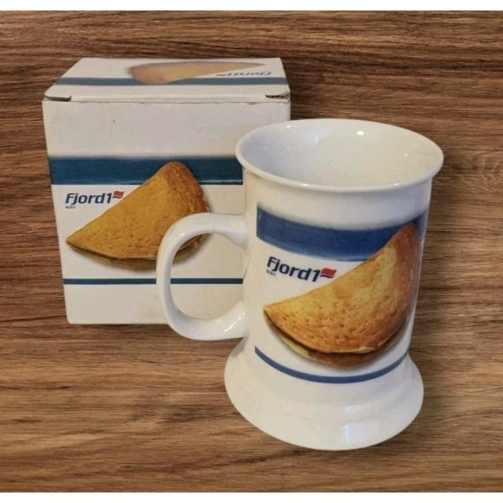 Fjord 1 Mug Coffee Cup Advertising Svele Recipe Norwegian Ferry Boxed Pancake